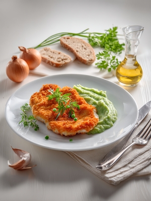 Котлета рыбная с гороховым пюре