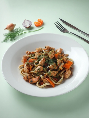 Лапша Удон с курицей и овощами