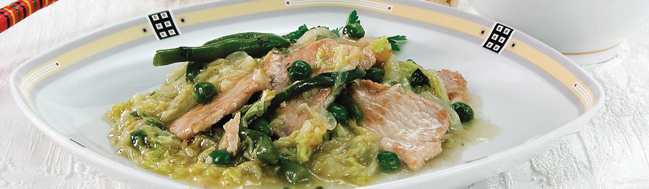 Рецепт на обед Фасоль с телятиной по-строгановски